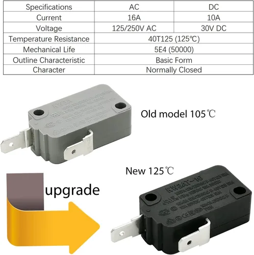 Miniatura 3 de Pieza de repuesto para interruptor de puerta de horno de microondas, 16A 125VAC, KW3AT-16 (compatible con KW3A-16), normalmente cerrado, 1 unidad