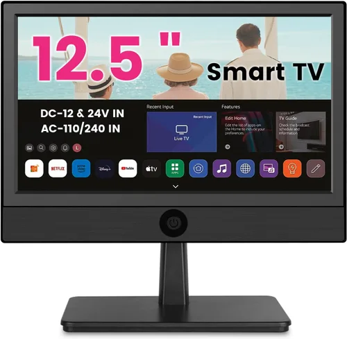 Smart TV pequeño de 12.5 pulgadas, Full HD 1080P, Smart TV de pantalla plana compacta con aplicación integrada, sintonizador digital ATSC, entradas