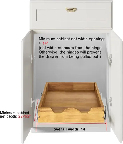 Miniatura 3 de DINDON Organizador de Gabinete Extraíble de 1 Nivel (14" An x 21" Pr) Cajón de Madera Deslizante de Servicio Pesado de Un Solo Nivel Estante Bajo