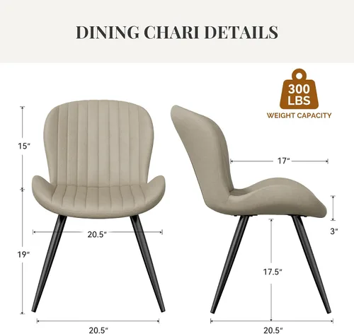 Miniatura 2 de Juego de 2 sillas de comedor de tela moderna, sillas de comedor tapizadas con cojines gruesos, patas de metal, sillas de respaldo sin brazos