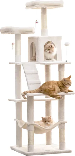 Miniatura 23 de MWPO - Árbol para gatos, multiestructura para gatos grandes con postes rascadores de sisal, plataforma acolchada, hamaca y condominio, torre Marrón