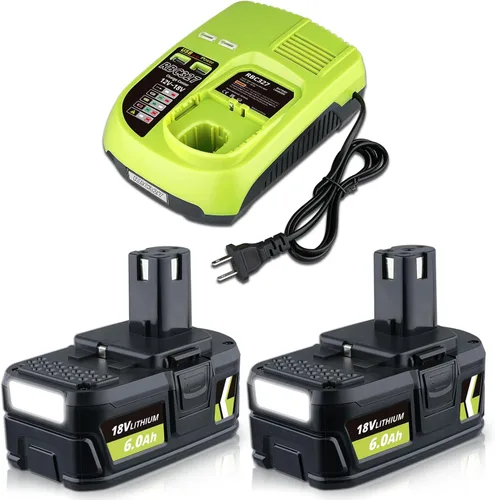 P108 18V 6000mAh 2Pack Reemplazo de litio para batería Ryobi y cargador P117B compatible con batería Ryobi 18V P102 P103 P104 P105 P107 P108 P109