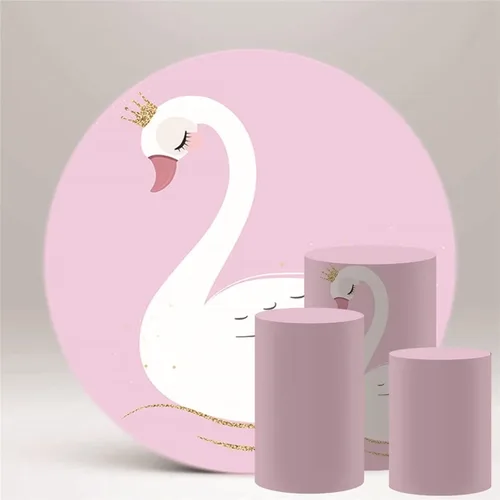 Telón de fondo redondo de cisne dulce para fiesta de cumpleaños de bebé niña, fondo de baby shower, tierno, hermoso, princesa, cisne, fotografía,