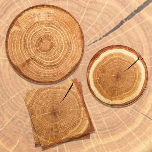 Miniatura 3 de Servilletas de papel de cumpleaños de grano de madera, vajilla desechable de madera maciza natural, suministros para fiestas, juegos de cubiertos