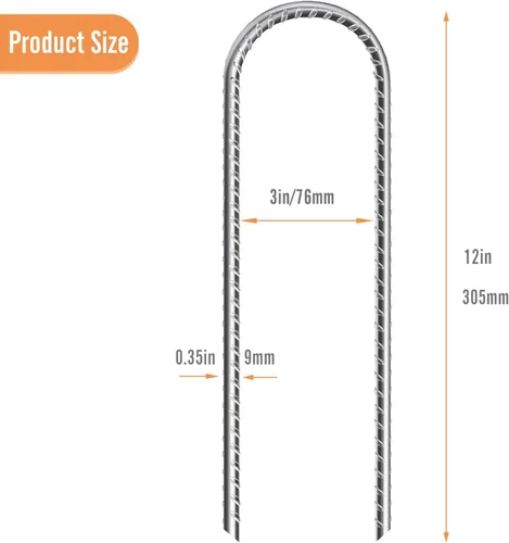 Miniatura 2 de Estacas de refuerzo en forma de U de 12 pulgadas y 16 pulgadas, estacas de tierra en forma de U, estacas de refuerzo galvanizadas, estaca de suelo