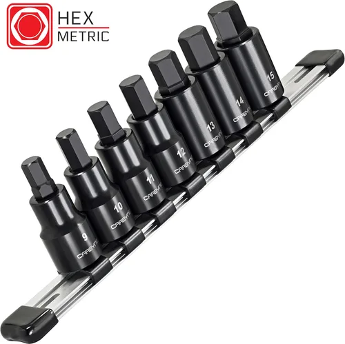 Miniatura 2 de CARBYNE Juego de llaves de impacto de puntas hexagonales métricas (Allen) de 7 piezas, brocas de acero S2, 1/2 pulgada, 0.354 in a 0.591 in, acabado