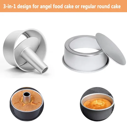 Miniatura 3 de Molde de pastel de comida de ángel de 6 pulgadas con parte inferior extraíble, molde redondo de aluminio para tartas de gasa, molde para hornear
