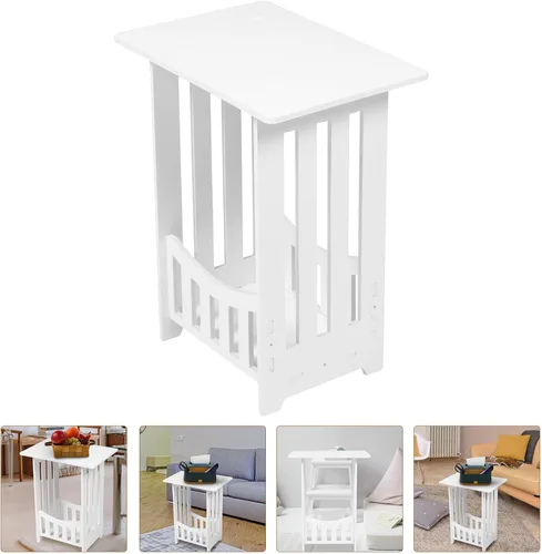 Miniatura 7 de Homoyoyo Mesa auxiliar blanca, mesa auxiliar bohemia de 2 niveles, mesita de noche estrecha con estante de almacenamiento, mesita de noche, estante