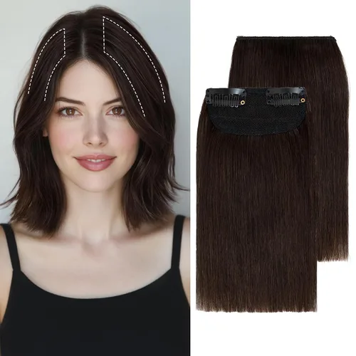 Miniatura 13 de S-noilite Extensiones de cabello corto con broches, 100% cabello humano real, 2 clips, extensiones con clip para mujeres con cabello delgado, añade