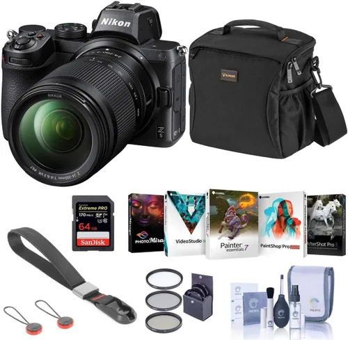 Nikon Z5 Cámara sin espejo de marco completo con lente de zoom VR de 0.945-7.874 in, paquete de tarjeta SD de 64 GB, bolsa, paquete de software