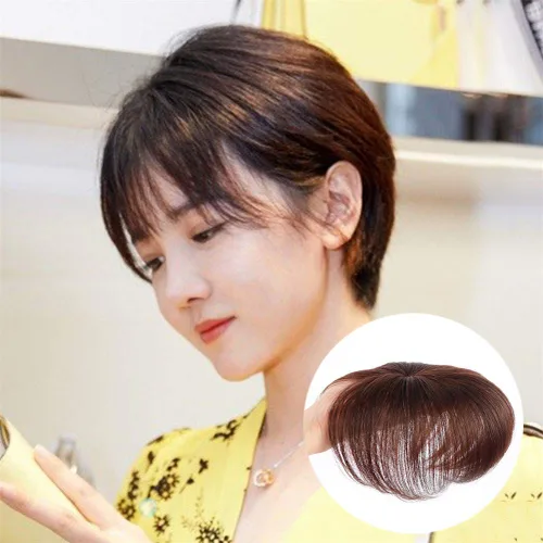 Miniatura 2 de Toppers de cabello humano para mujer, corto y recto con clip en la parte superior para adelgazar la pérdida de cabello, cubierta de 7 x 10 pulgadas