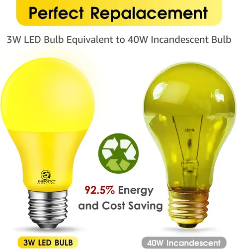 Miniatura 3 de Energetic - Foco amarillo A19, equivalente a 3 W, 40 W, base E26, bombilla LED no regulable para uso en interiores, decoración de fiestas