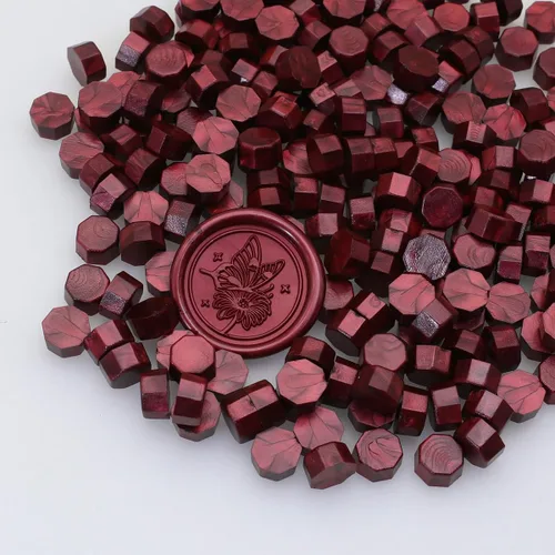 Miniatura 20 de 200 piezas Cuentas de Sello de Cera Burdeos Cuentas de Sellado Octagonales Rojo Vino para Invitaciones de Boda Sello de Cera Estampilla Envoltorio