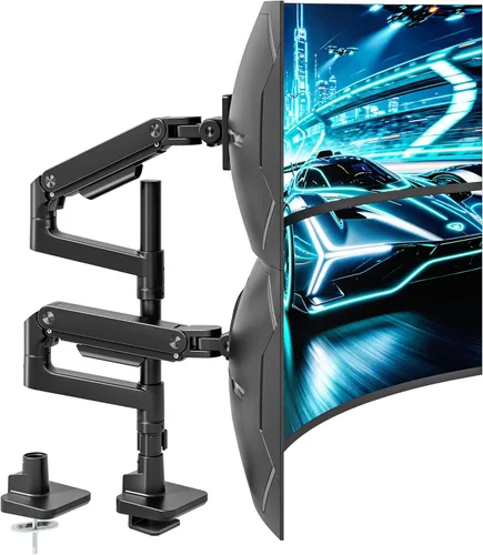 Miniatura 11 de ARES WING Soporte de escritorio con brazo de doble monitor para monitores ultraanchos de 17 a 49 pulgadas, soporte de monitor doble resistente