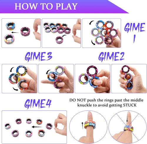 Miniatura 5 de Cevioce Juego de 9 Anillos Magnéticos Fidget, Juguetes Fidget Magnéticos para TDAH y Ansiedad para Adultos, Anillos Fidget Spinner para Alivio