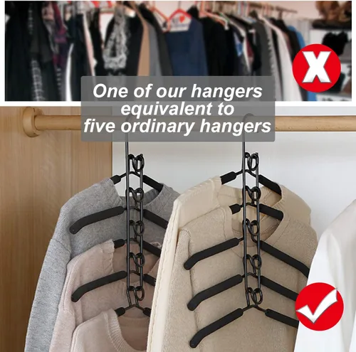 Miniatura 5 de Perchas de ropa que ahorran espacio: 2 paquetes 5 en 1 perchas multicapa antideslizantes de espuma acolchada resistente gruesa percha organizadores