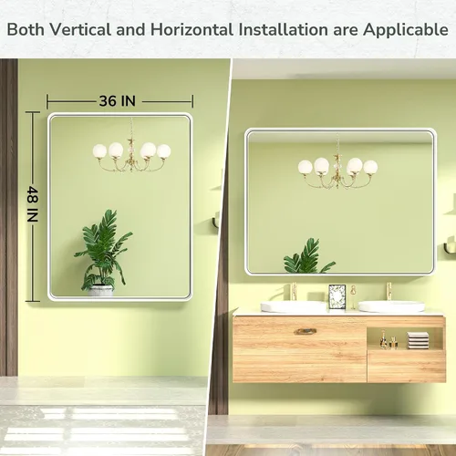 Miniatura 220 de TokeShimi - Espejo para pared de baño, espejo de tocador con marco de metal de aleación de aluminio mate cepillado e inoxidable, decoración rústica