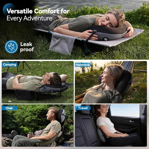 Miniatura 6 de MARCHWAY Almohada de acampada ultraligera inflable con funda lavable suave, almohada de aire portátil y compresible compacta para dormir al aire
