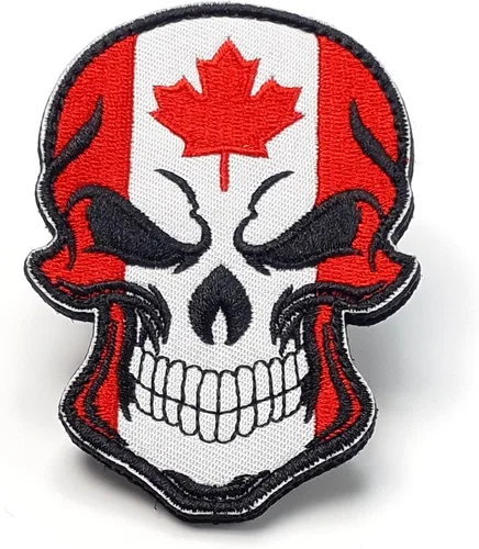 Miniatura 3 de Parche de calavera - Parche de calavera con bandera de Canadá - Parche de velcro - Parche bordado - Parche para mochilas, gorras, chaquetas, ropa