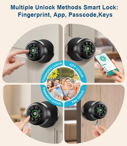 Miniatura 2 de Cerradura de puerta de huellas dactilares, perilla inteligente de puerta de huellas dactilares con teclado, pomos de puerta biométricos con control