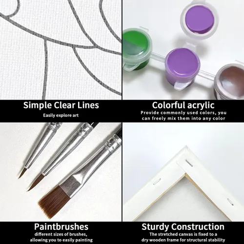 Miniatura 4 de VOCHIC Paquete de 4 kits de fiesta de 8 x 10 pulgadas, kit de pintura de lienzo predibujado para pintura para adultos, suministros de pintura