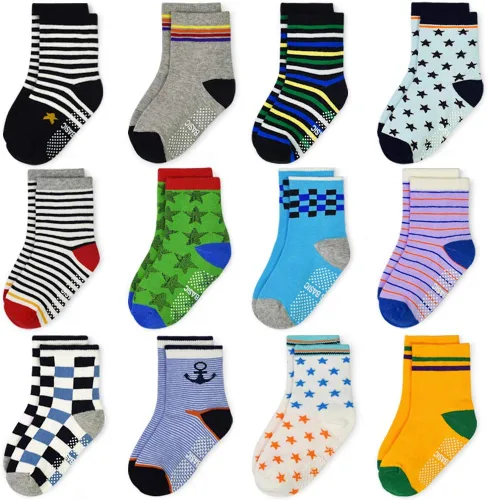 Miniatura 54 de Tphon Calcetines para niños pequeños con empuñaduras, 12 pares de calcetines antideslizantes de algodón para niños y niñas de 1 a 7 años