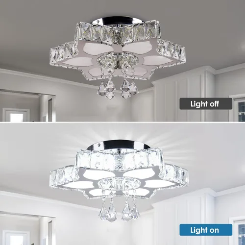 Miniatura 2 de CLAIRDAI Lámpara de Techo de Cristal de 16.1", Lámpara de Araña de Cristal Moderna con Flores, Lámparas de Araña LED Empotradas en el Techo