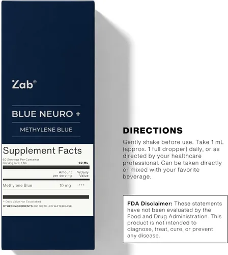 Miniatura 7 de ZAB Suplemento de gotas azul de metileno grado USP 1% para humanos, grado farmacéutico azul metileno 10 mg por porción, para memoria, enfoque