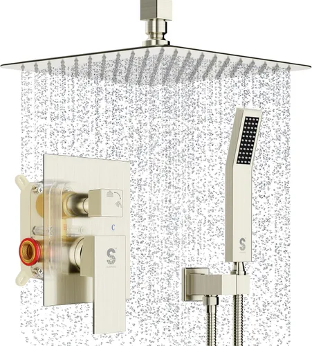 SR SUN RISE Sistema de Ducha de Latón de 10 Pulgadas Montado en el Techo Níquel Cepillado Baño de Lujo Mezclador de Lluvia Conjunto Combinado de