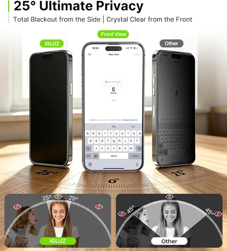 Miniatura 3 de iGluz Paquete de 4+2 protectores de pantalla de privacidad para iPhone 13 Pro Max con protector de lente de cámara de 6.7 pulgadas, 9H + vidrio
