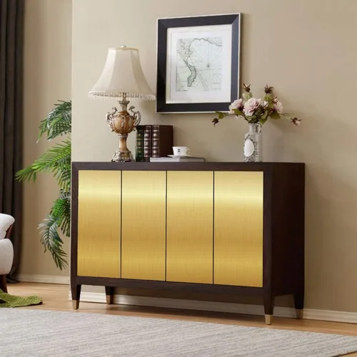 Miniatura 3 de WENMER Papel tapiz dorado metálico para despegar y pegar de 17.71 x 590 pulgadas, papel de contacto con aspecto de metal cepillado, decoración