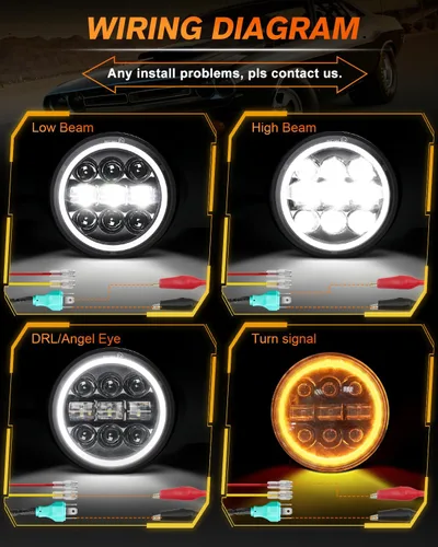 Miniatura 5 de Faro LED de 5-3/4 de 5.75 pulgadas con halo LED blanco ámbar compatible con Challenger Gran Torino Oldsmobile Cutlass Plymouth Fury Muscle Cars