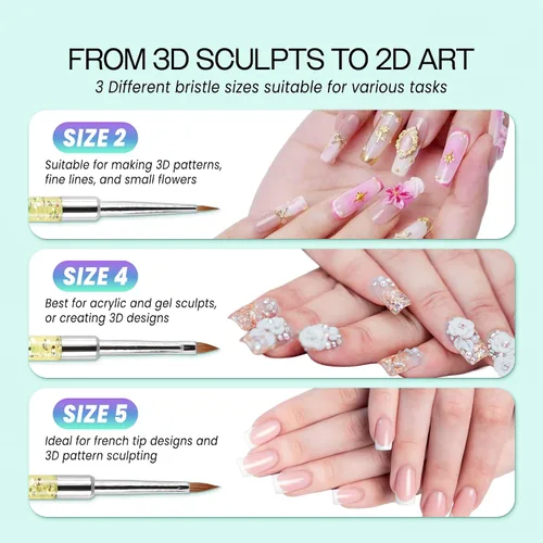Miniatura 7 de PANA Kolinsky - Pinceles de uñas acrílicas 3D con mango de purpurina líquida, para manicura y pedicura profesional (color arcoíris, tamaño #4)
