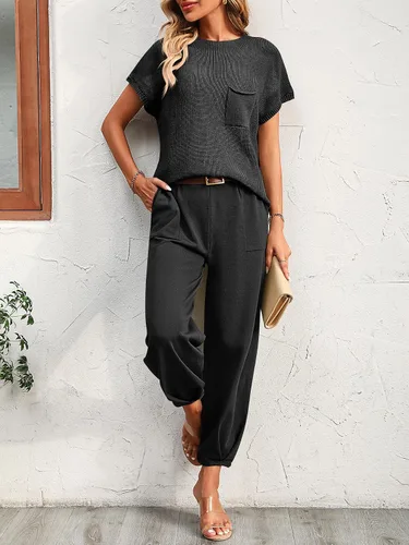 Miniatura 4 de Conjunto de dos piezas para mujer, suéter de punto y pantalones de cintura alta