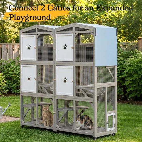 Miniatura 8 de Catio - Caja para gatos de 66.2 pulgadas con ruedas y acceso a la ventana, casa grande para gatos al aire libre para balcón, patio, jaula de madera
