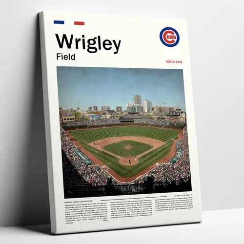 Miniatura 7 de Cartel de póster del estadio WrigleyField (17 x 11 pulgadas en lienzo) Arte de pared de béisbol de la bahía de Chicago - Cartel deportivo retro