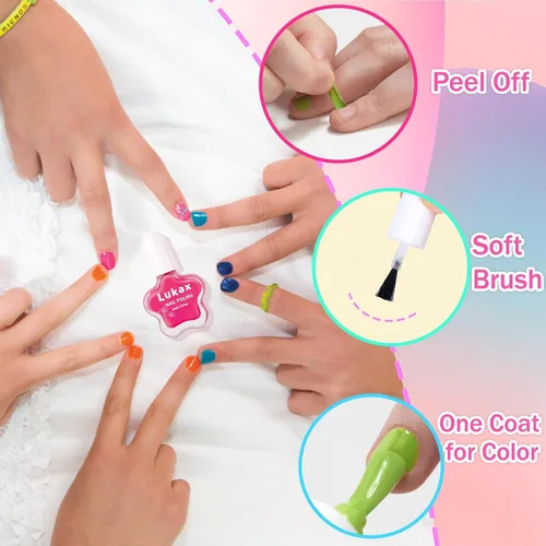 Miniatura 2 de Lukax Juego de esmaltes de uñas para niñas – 6 colores no tóxicos seguros para niños pequeños, a base de agua, despegar y quitar poco olor, kit