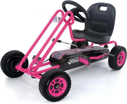 Hauck Lightning Go Kart con pedal para niños de 4 a 8 años, asiento de cubo ajustable, ruedas de plástico con perfil de goma, freno de mano para Rosa