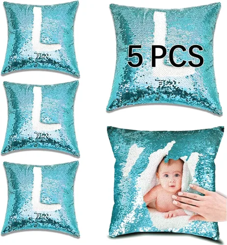 Miniatura 10 de ORJ Funda de almohada de lentejuelas de sublimación de 16 x 16 pulgadas, reversible, de sirena, decorativa, personalizada, para niños (verde)