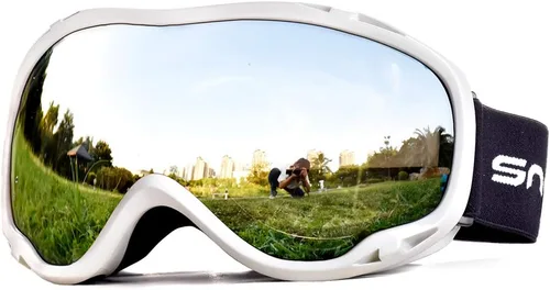 Gafas de esquí para esquí, snowboard, motos de nieve para hombres, mujeres y adultos, antivaho 100% protección UV A2-marco blanco brillante/lente de