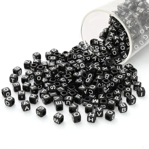 Miniatura 7 de ToBeIT Cuentas acrílicas del alfabeto de la A a la Z, 1000 cuentas para hacer joyas, pulseras, collares (0.236 pulgadas) (negro)