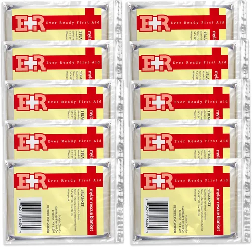Ever Ready First Aid Mylar - Manta de rescate grande, hoja térmica plateada para emergencias y supervivencia, 54 x 84 pulgadas, 10 unidades