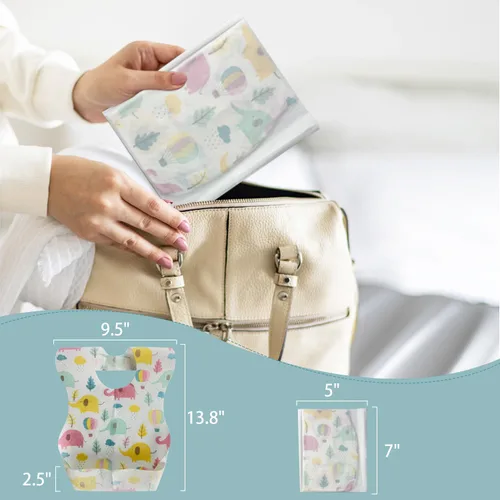 Miniatura 6 de 100 PCS Disposable Bibs for Toddlers, 5 Patterns Individually Packaged Baby Bibs with Catcher and Waterproof Liner for Boys Girls Eating, Baby