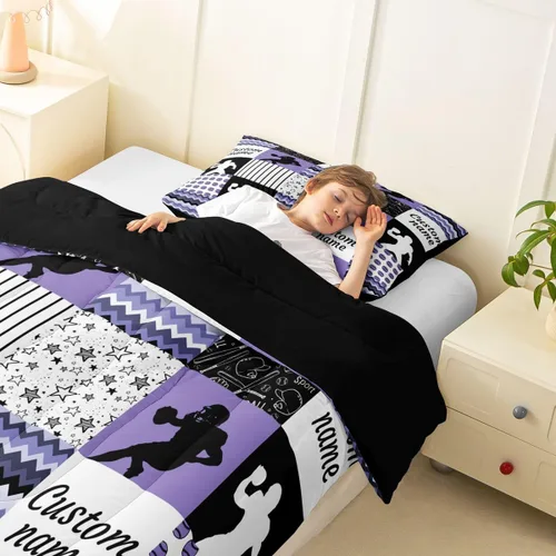 Miniatura 4 de Juego de edredón de softbol personalizado, juego de ropa de cama de retazos a cuadros para niños y niños, edredón de bate de béisbol, juego