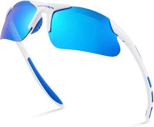 Miniatura 12 de Gafas de sol deportivas polarizadas para niños y niñas, gafas de béisbol y sóftbol, montura TR90 Negro Espejo azul hielo