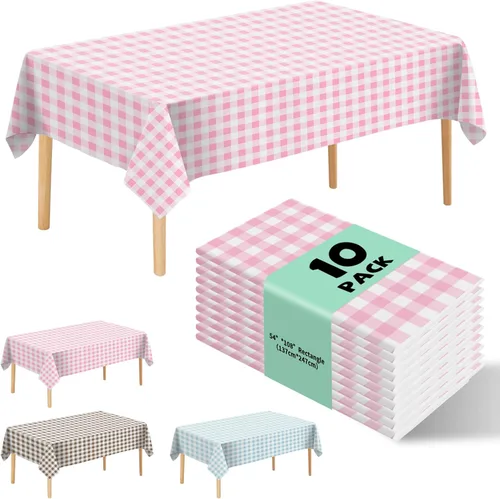 Miniatura 32 de Paquete de 10 manteles desechables de plástico premium de 54 x 108 pulgadas, mantel rectangular para mesa, para cumpleaños, bodas, Navidad, Beige