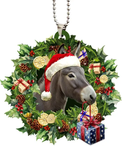 Miniatura 7 de Talataca Burro con sombrero de Navidad, reno con tira de luces 2D plano para espejo retrovisor de automóvil, accesorios para el árbol de Navidad