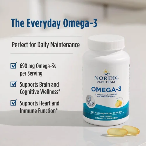 Miniatura 4 de Nordic Naturals Omega-3, sabor a limón, 90 geles suaves, 690 mg de omega-3, aceite de pescado, EPA y DHA, apoyo inmunológico, salud del cerebro