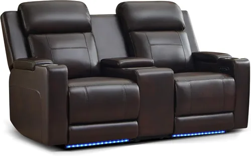 Sofá biplaza reclinable eléctrico con consola, sofá biplaza reclinable de doble motor con reposacabezas eléctrico/carga inalámbrica/luz