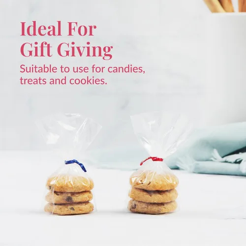 Miniatura 6 de Prestee Paquete de 200 bolsas de regalo de celofán de plástico transparente [3"x4"] con ataduras retorcidas de 4", bolsas de dulces, galletas